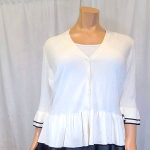 White LANE BRYANT RUFFLE HEM CARDIGAN